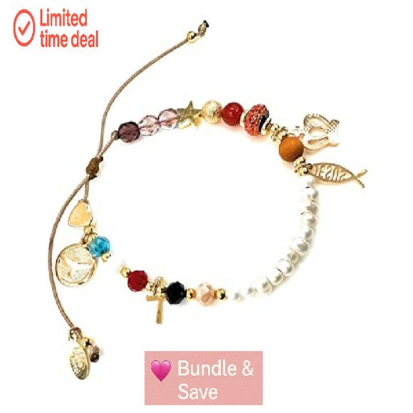 Handmade Jesus Life Story Charm Bracelet, Stretch Fit, Gold Plated - Picture 2 of 8